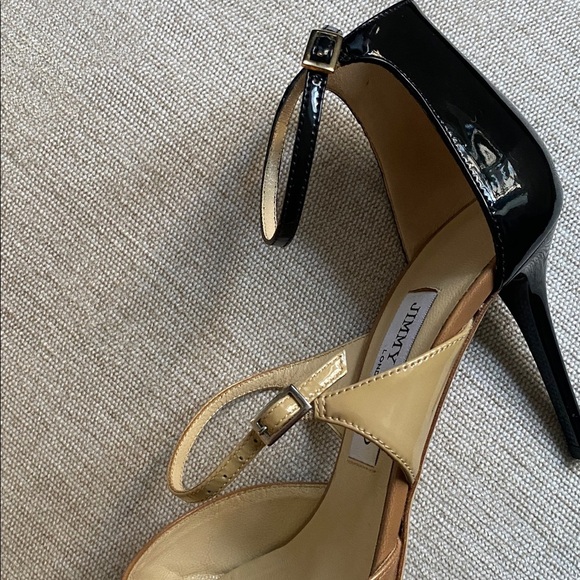 Jimmy Choo Leather Typhoon D’Orsay Pumps Heels Black Nude Pointed-Toe Size 7.5 - Picture 12 of 16